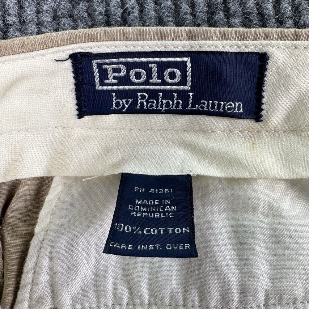 Vintage Polo Ralph Lauren Pants Men 40x30 Beige Cotton Pleated Wide Leg Preppy - Picture 7 of 10